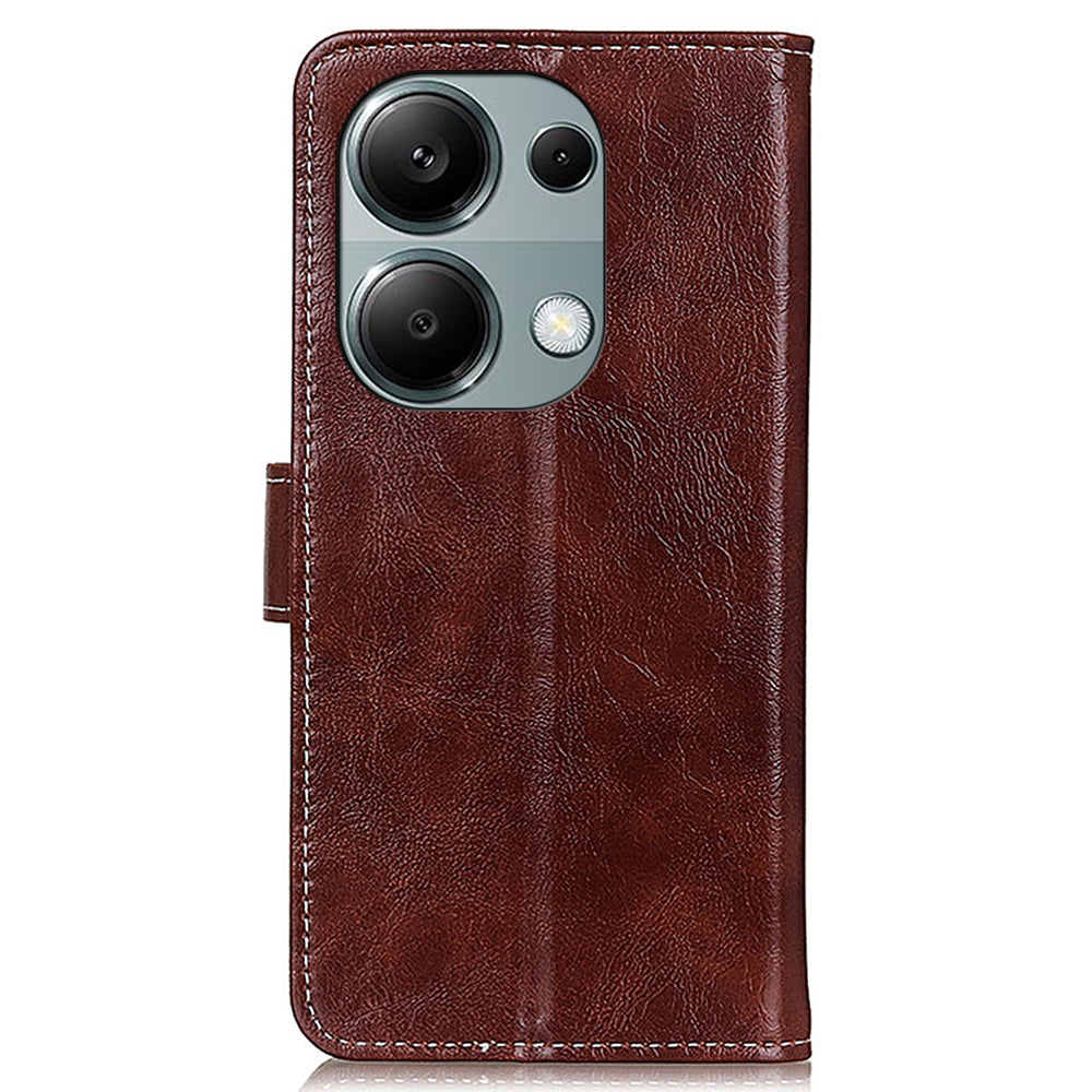 For Xiaomi Redmi Note 13 4G Case Retro PU Leather Wallet Stand Drop Resistant Phone Cover - Brown