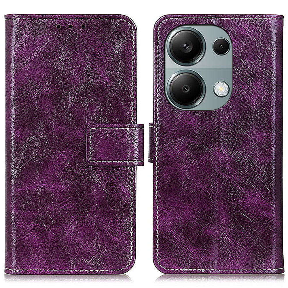For Xiaomi Redmi Note 13 4G Case Retro PU Leather Wallet Stand Drop Resistant Phone Cover - Purple