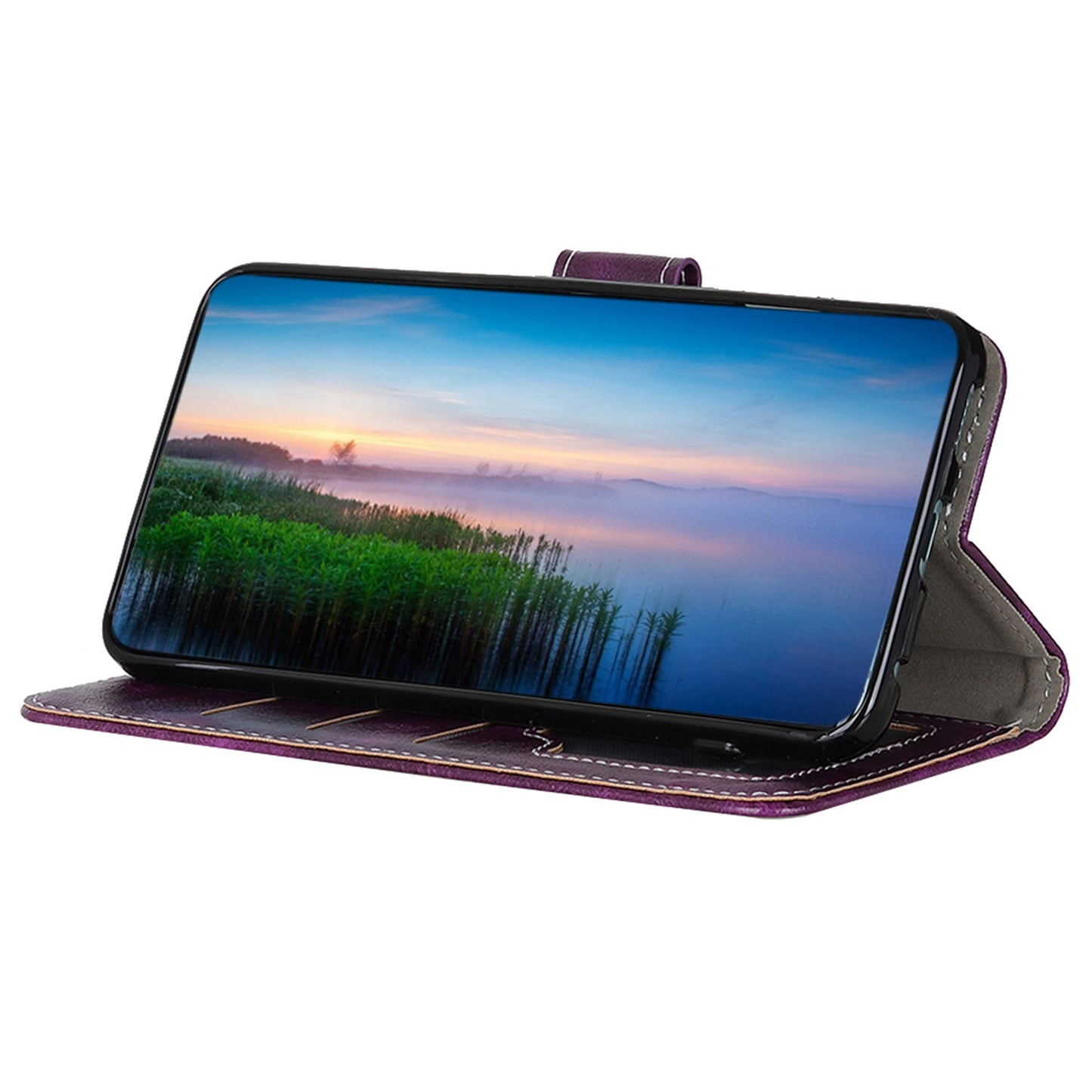 For Xiaomi Redmi Note 13 4G Case Retro PU Leather Wallet Stand Drop Resistant Phone Cover - Purple