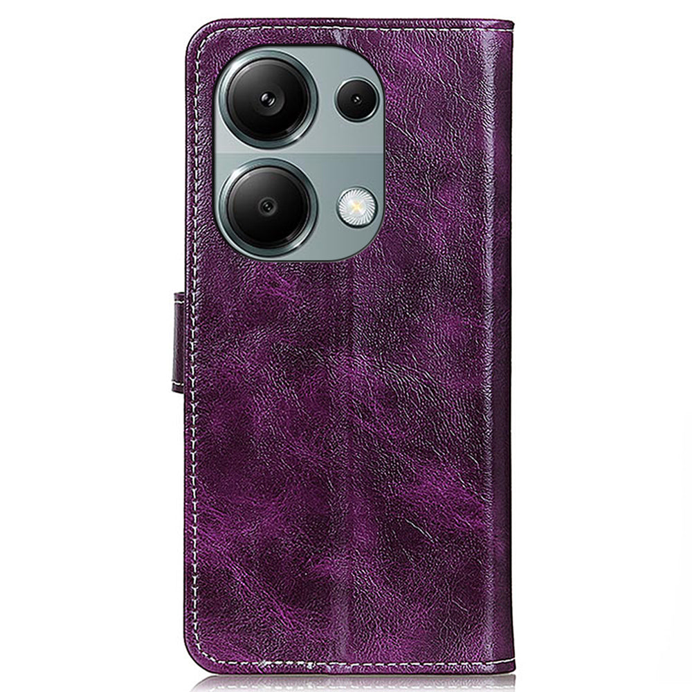 For Xiaomi Redmi Note 13 4G Case Retro PU Leather Wallet Stand Drop Resistant Phone Cover - Purple