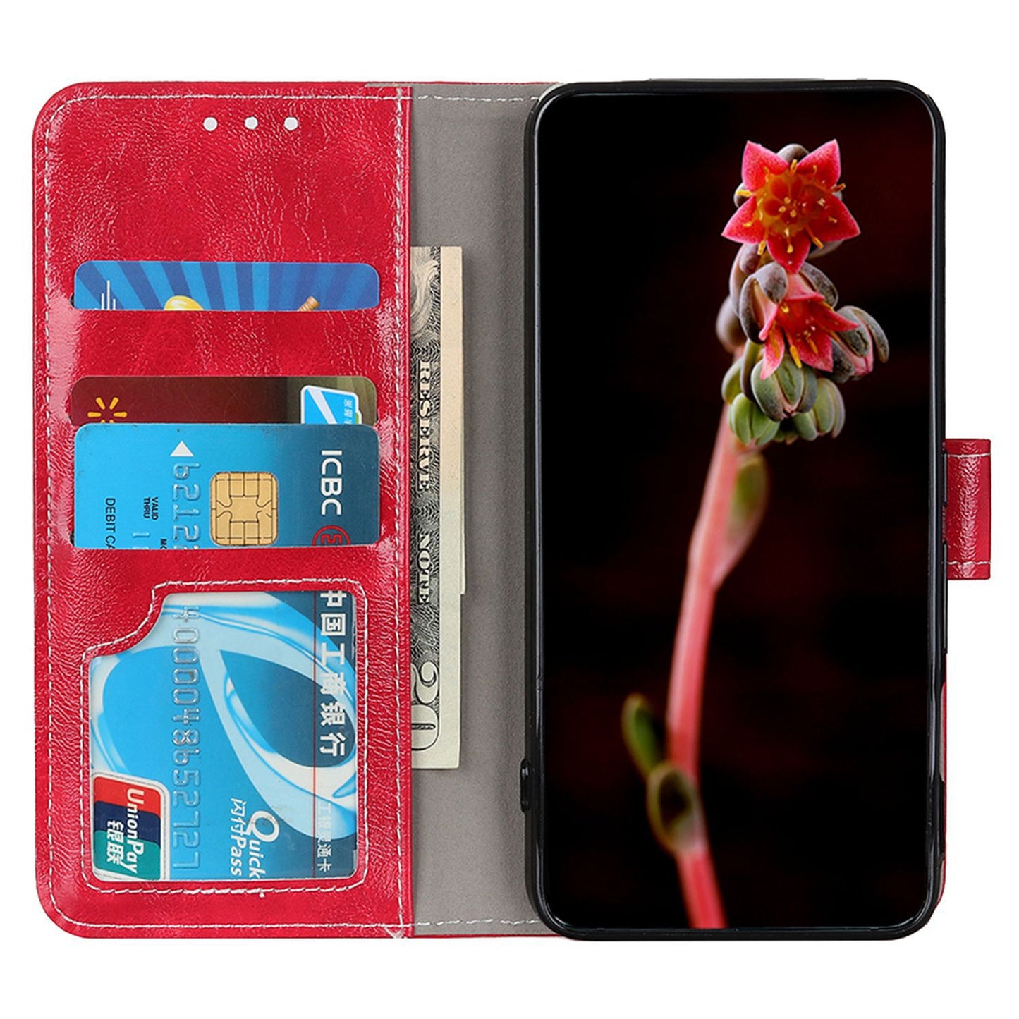 For Xiaomi Redmi Note 13 4G Case Retro PU Leather Wallet Stand Drop Resistant Phone Cover - Red