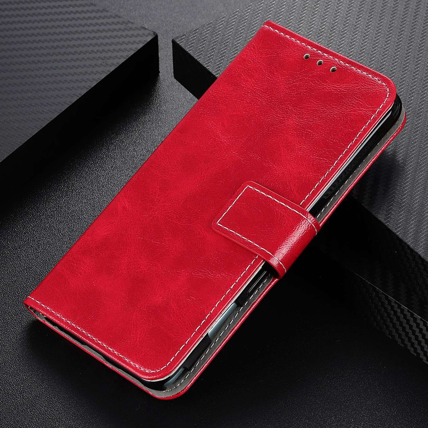 For Xiaomi Redmi Note 13 4G Case Retro PU Leather Wallet Stand Drop Resistant Phone Cover - Red