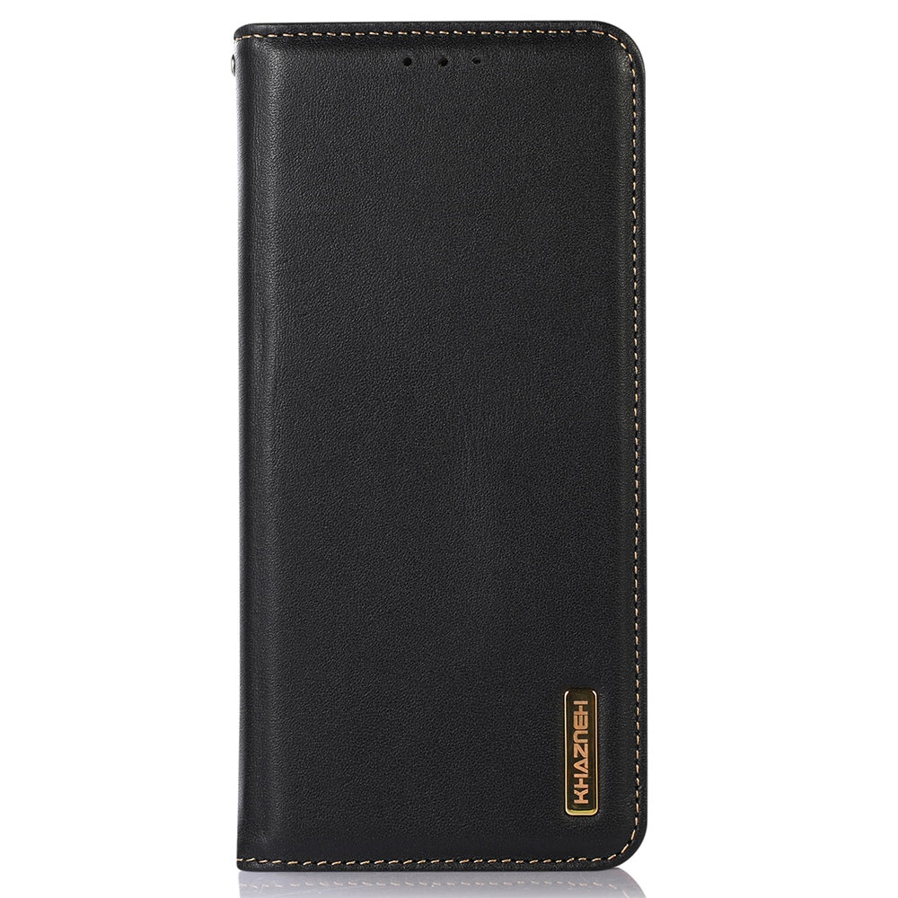 KHAZNEH For Xiaomi Redmi Note 13 Pro 4G / Poco M6 Pro 4G Phone Case Nappa Texture Genuine Cow Leather Cover - Black