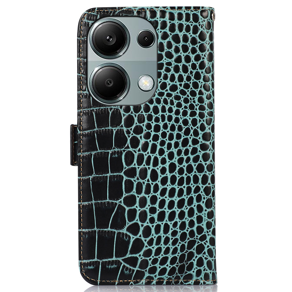 For Xiaomi Redmi Note 13 Pro 4G / Poco M6 Pro 4G Genuine Cow Leather Case RFID Blocking Phone Cover - Green