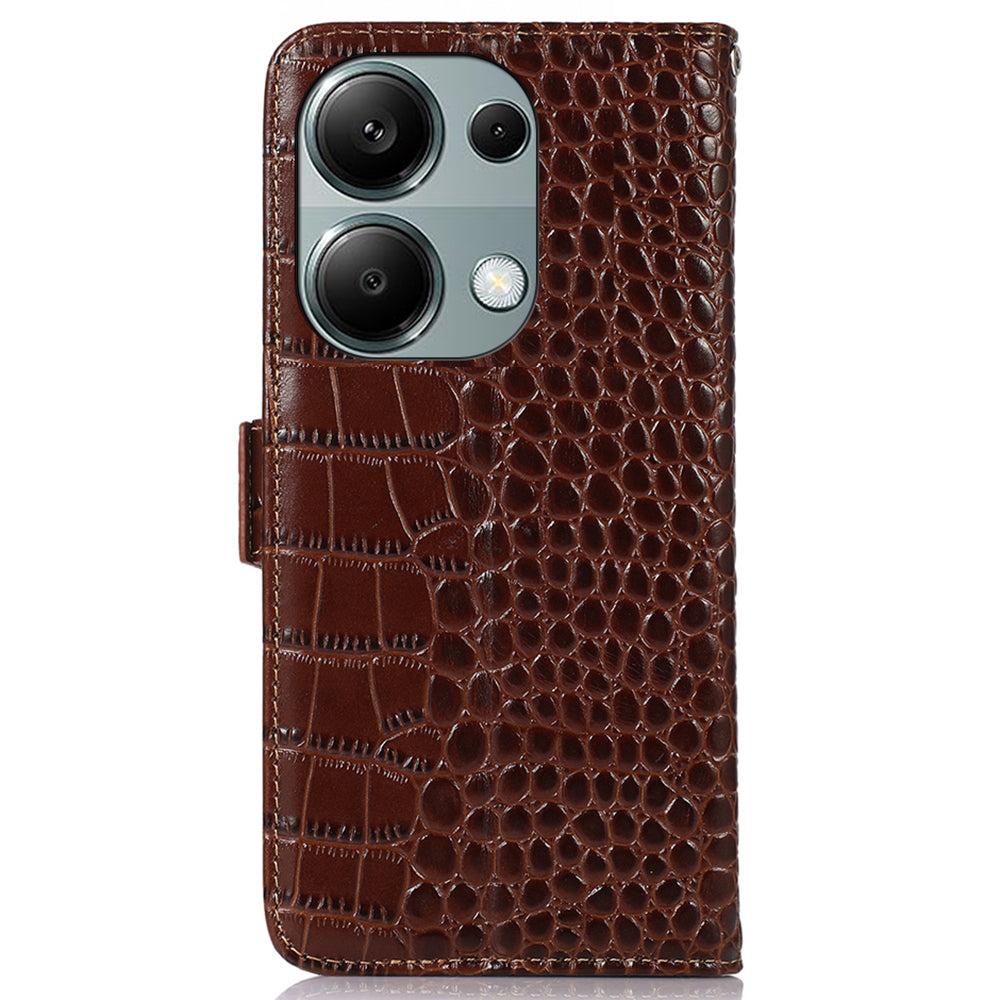 For Xiaomi Redmi Note 13 Pro 4G / Poco M6 Pro 4G Genuine Cow Leather Case RFID Blocking Phone Cover - Brown