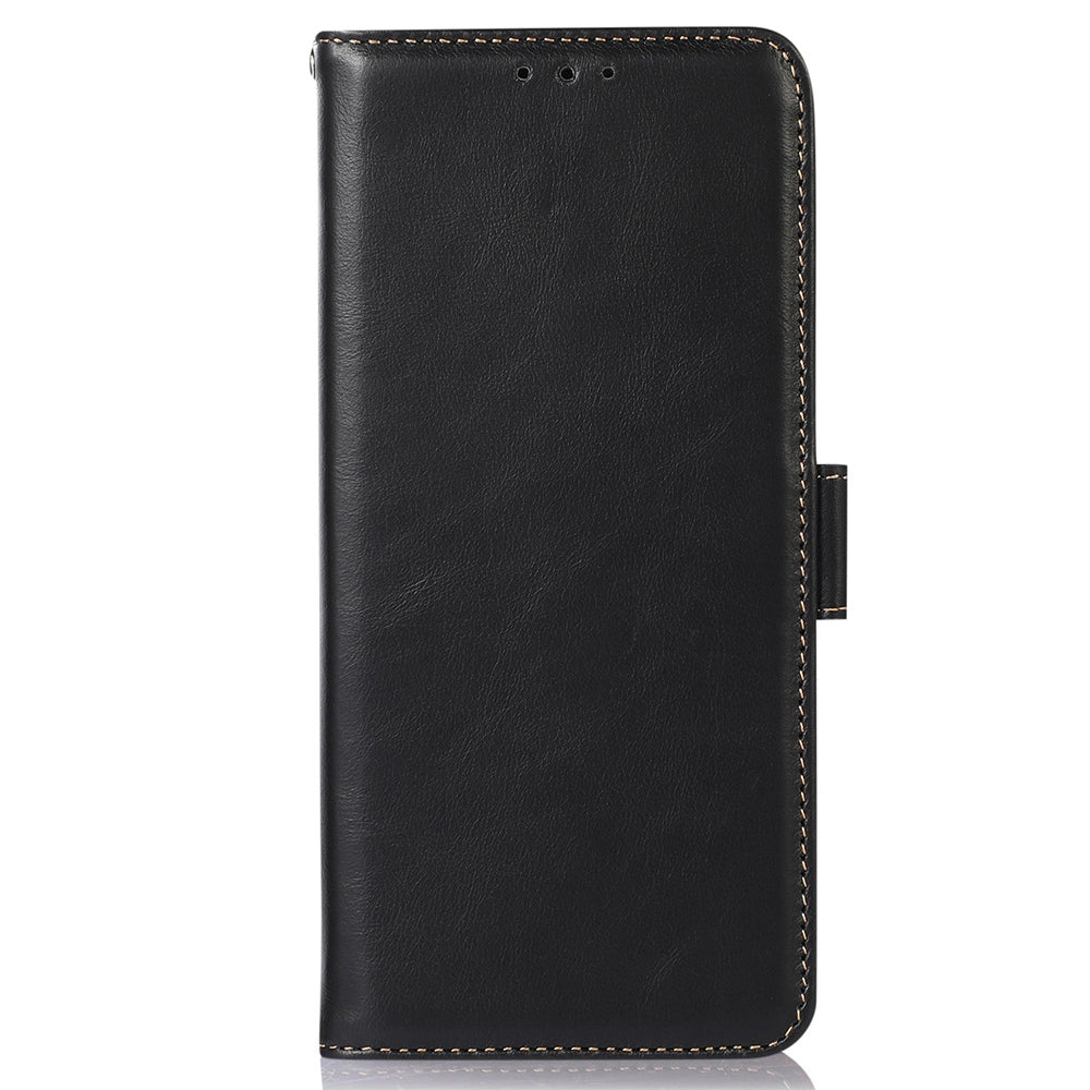 For Xiaomi Redmi Note 13 Pro 4G / Poco M6 Pro 4G Cover Genuine Cow Leather RFID Blocking Wallet Phone Case - Black
