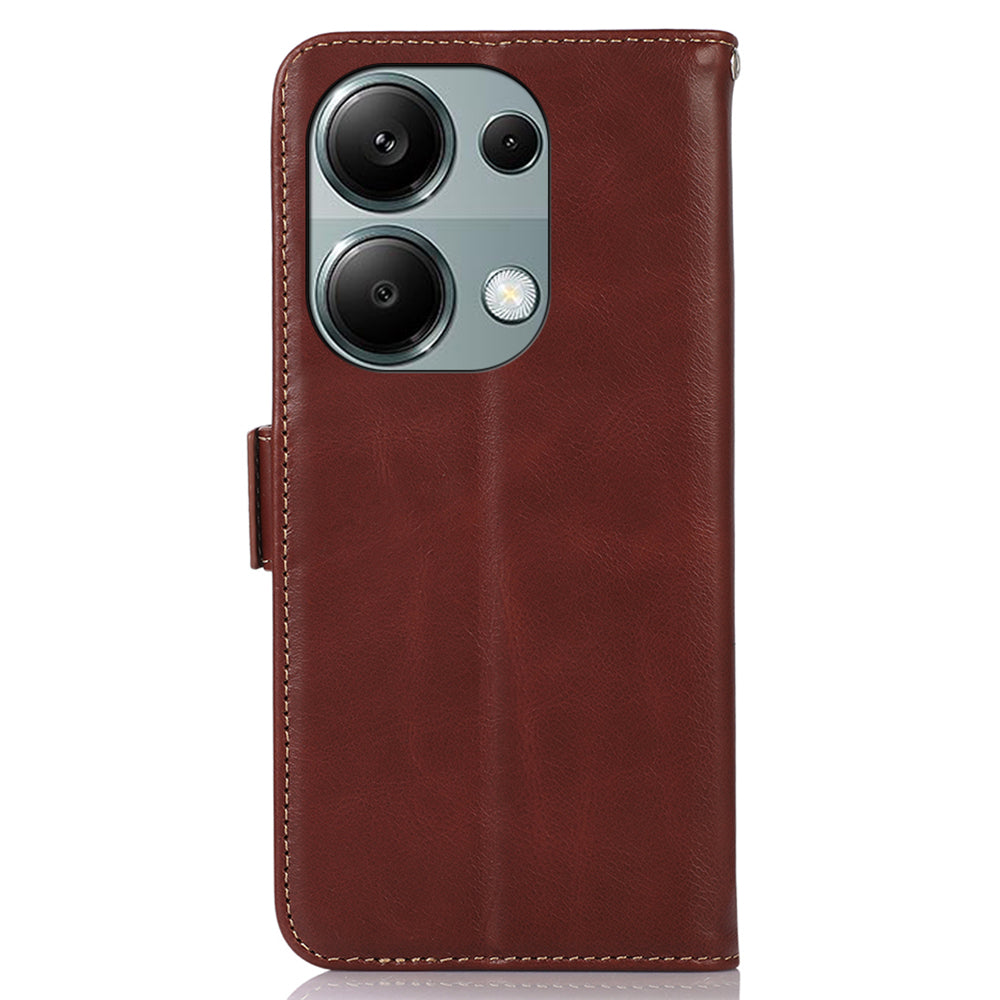 For Xiaomi Redmi Note 13 Pro 4G / Poco M6 Pro 4G Cover Genuine Cow Leather RFID Blocking Wallet Phone Case - Brown