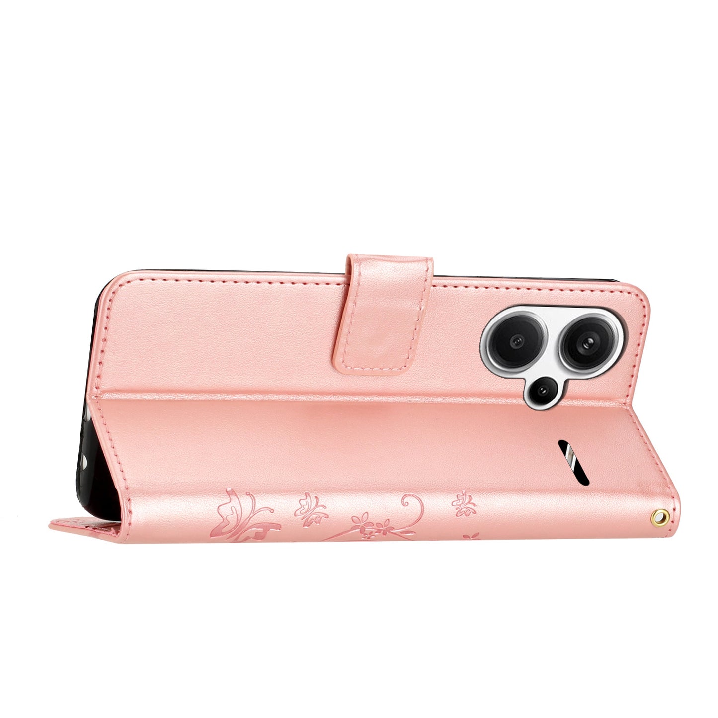 For Xiaomi Redmi Note 13 Pro+ 5G Leather Case Wallet Butterfly Imprinted Phone Cover - Rose Gold