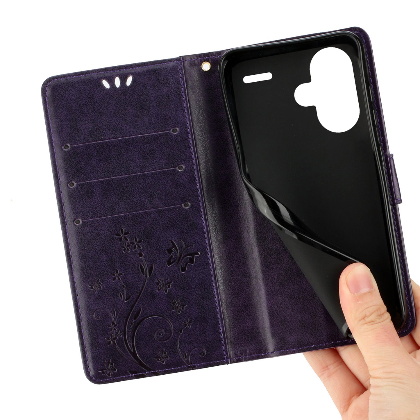 For Xiaomi Redmi Note 13 Pro+ 5G Leather Case Wallet Butterfly Imprinted Phone Cover - Dark Purple