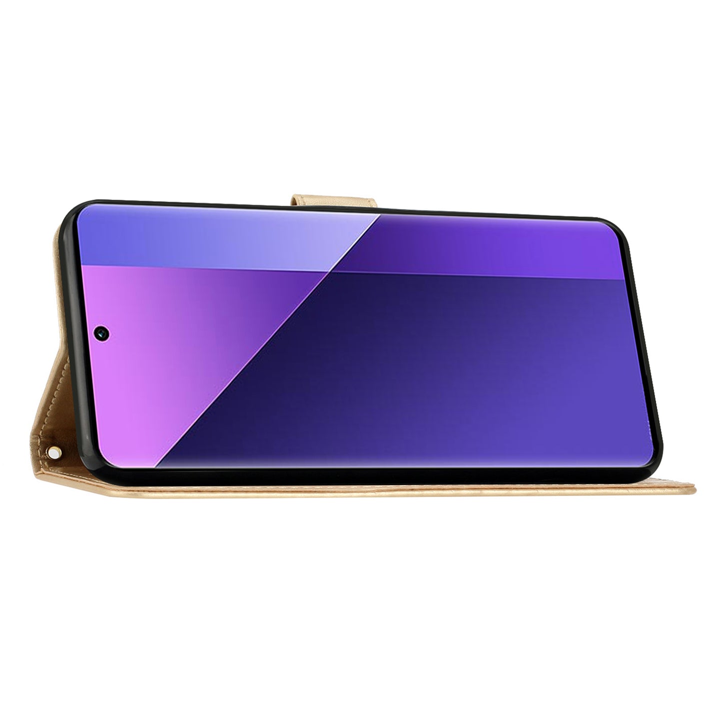 For Xiaomi Redmi Note 13 Pro+ 5G Leather Case Wallet Butterfly Imprinted Phone Cover - Gold