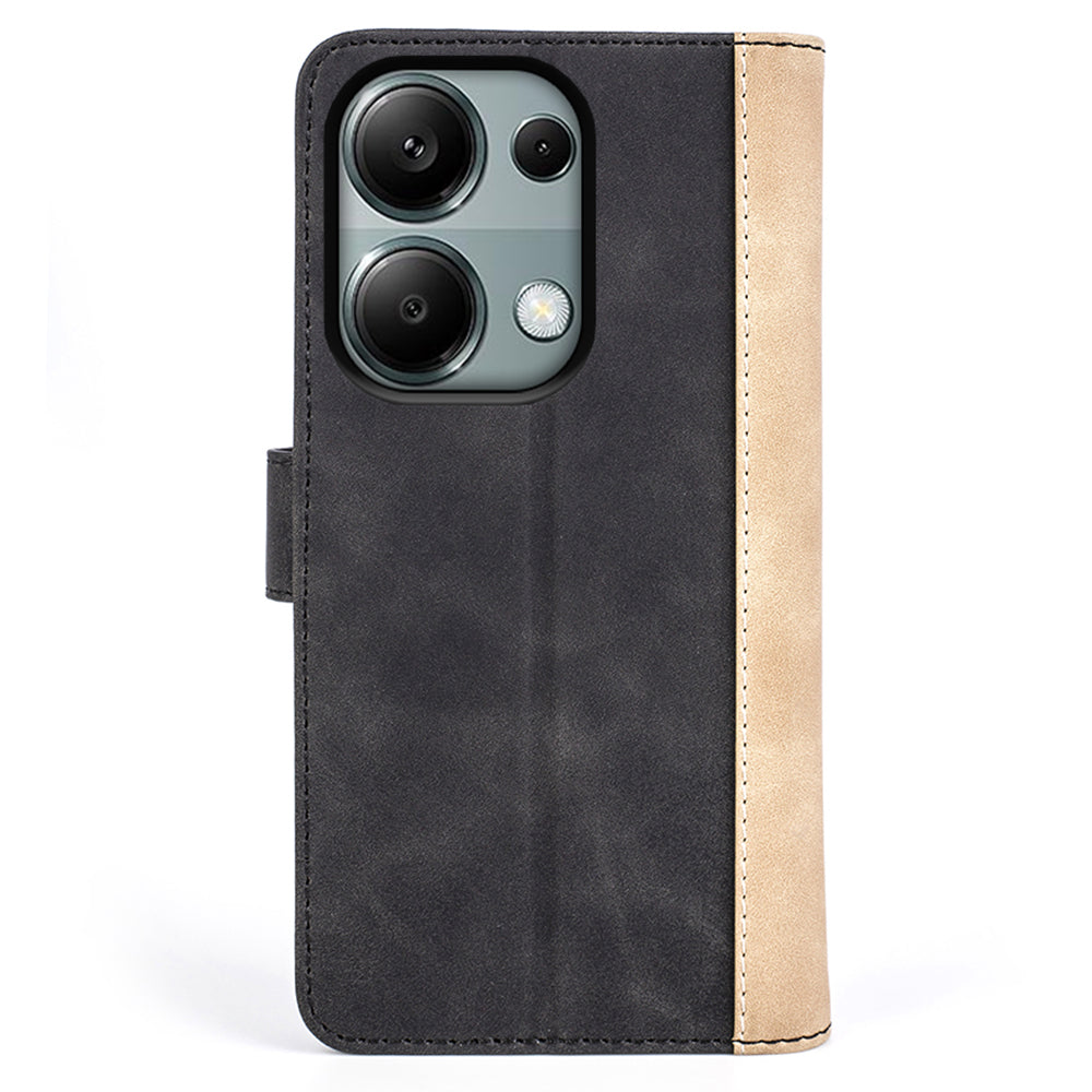 For Xiaomi Redmi Note 13 Pro 4G / Poco M6 Pro 4G Wallet Case Color Splicing Phone Leather Cover - Black