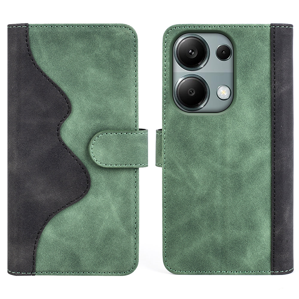 For Xiaomi Redmi Note 13 Pro 4G / Poco M6 Pro 4G Wallet Case Color Splicing Phone Leather Cover - Green