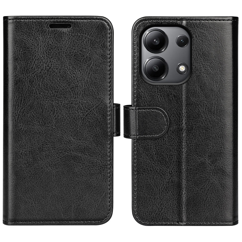 For Xiaomi Redmi Note 13 4G Case Crazy Horse Texture Leather Phone Cover - Black