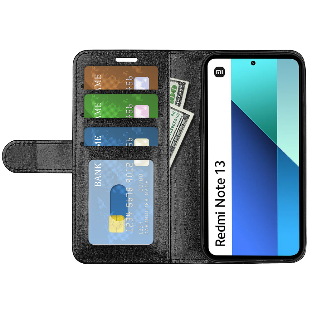 For Xiaomi Redmi Note 13 4G Case Crazy Horse Texture Leather Phone Cover - Black