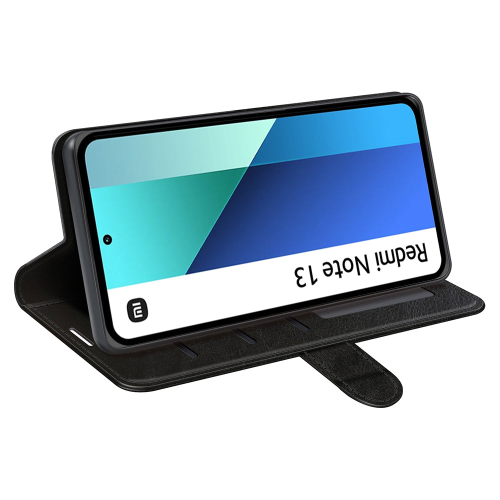 For Xiaomi Redmi Note 13 4G Case Crazy Horse Texture Leather Phone Cover - Black