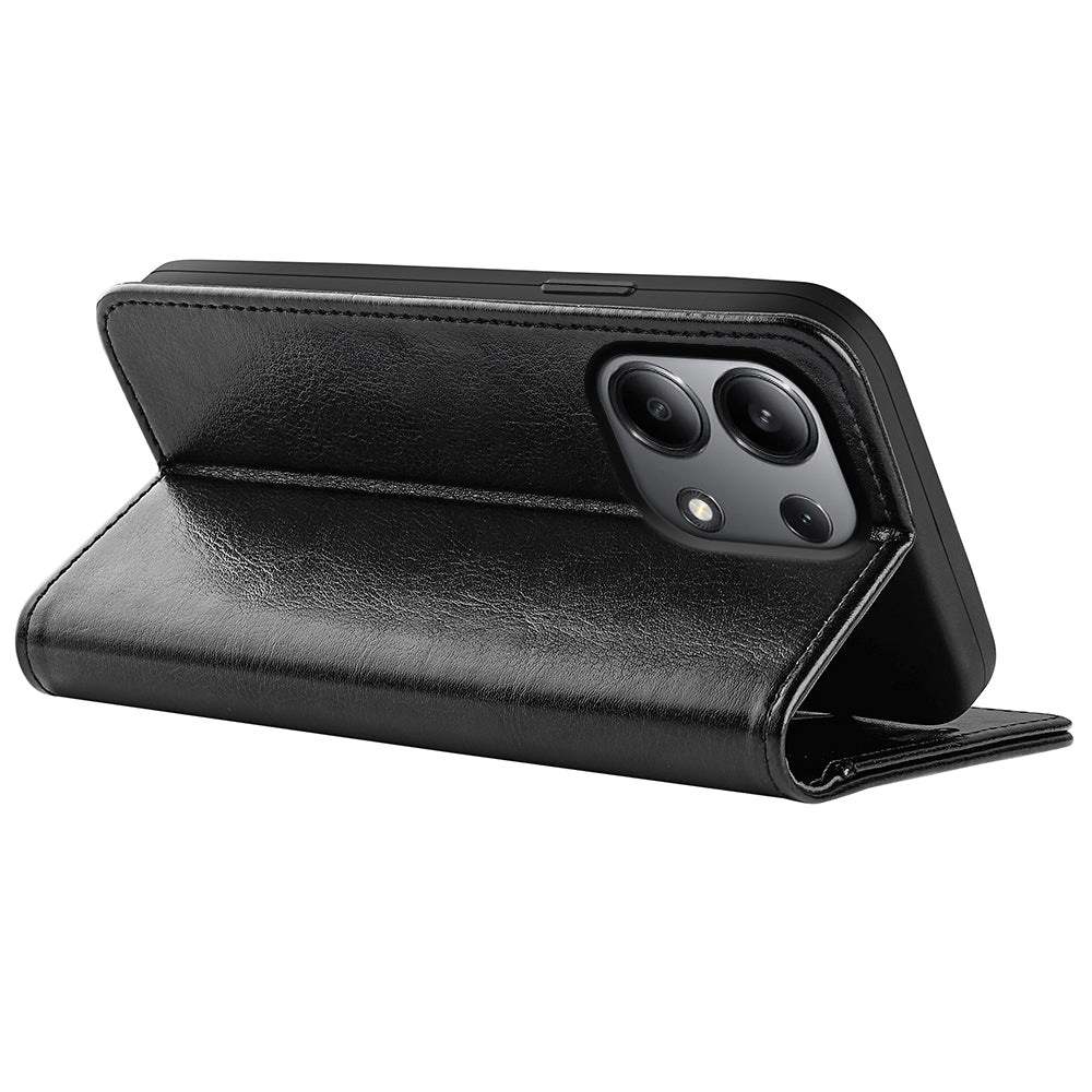 For Xiaomi Redmi Note 13 4G Case Crazy Horse Texture Leather Phone Cover - Black