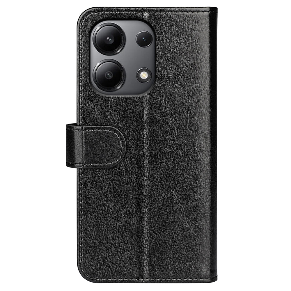 For Xiaomi Redmi Note 13 4G Case Crazy Horse Texture Leather Phone Cover - Black