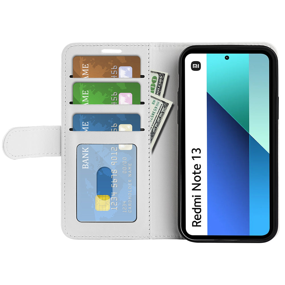 For Xiaomi Redmi Note 13 4G Case Crazy Horse Texture Leather Phone Cover - White