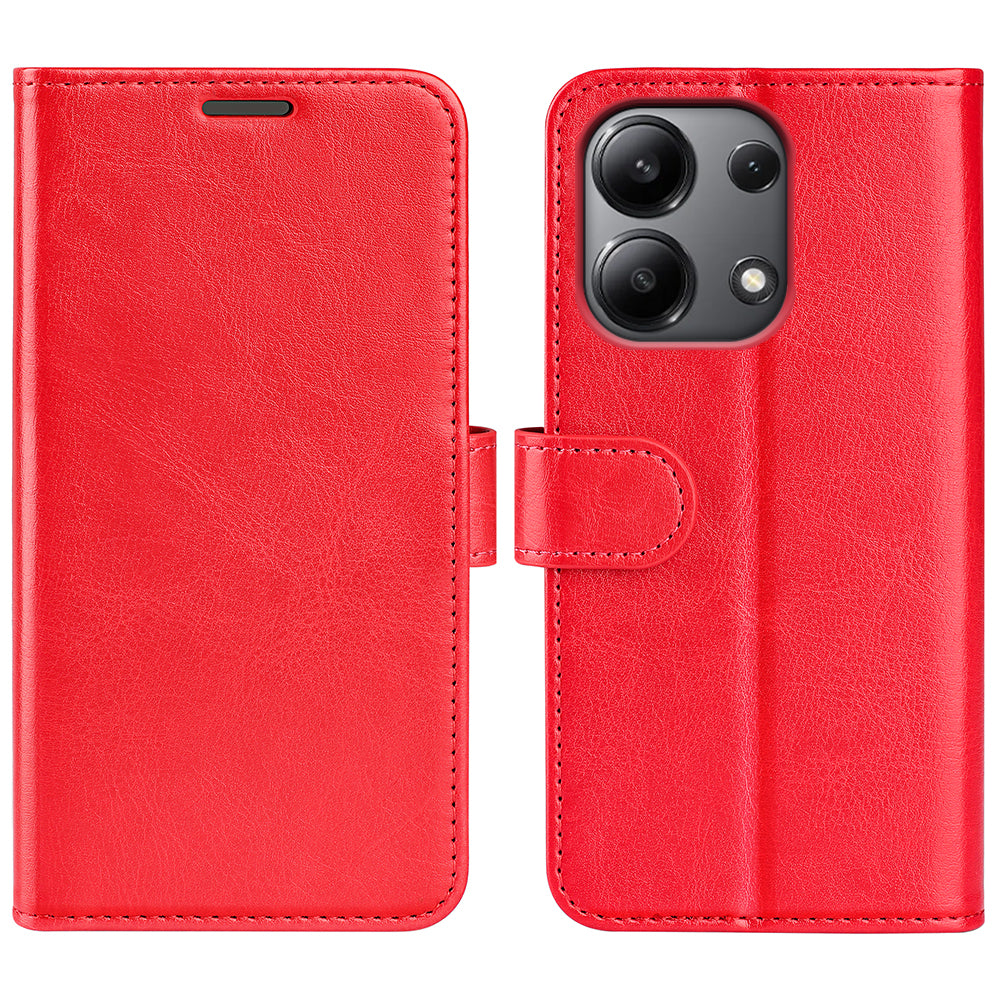 For Xiaomi Redmi Note 13 4G Case Crazy Horse Texture Leather Phone Cover - Red