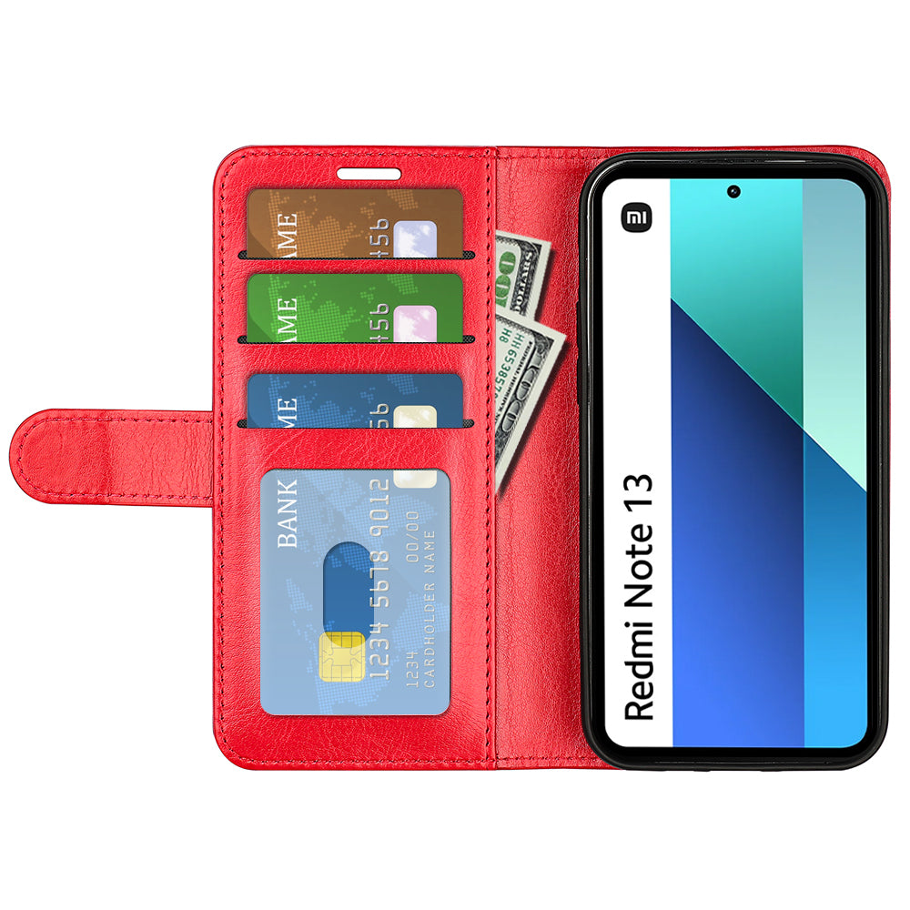 For Xiaomi Redmi Note 13 4G Case Crazy Horse Texture Leather Phone Cover - Red
