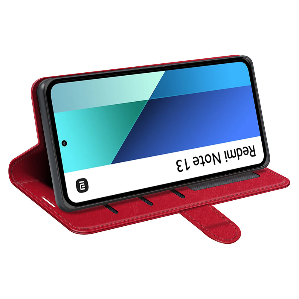 For Xiaomi Redmi Note 13 4G Case Crazy Horse Texture Leather Phone Cover - Red