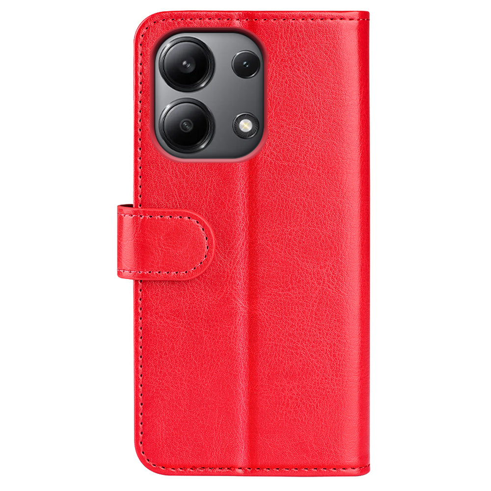 For Xiaomi Redmi Note 13 4G Case Crazy Horse Texture Leather Phone Cover - Red
