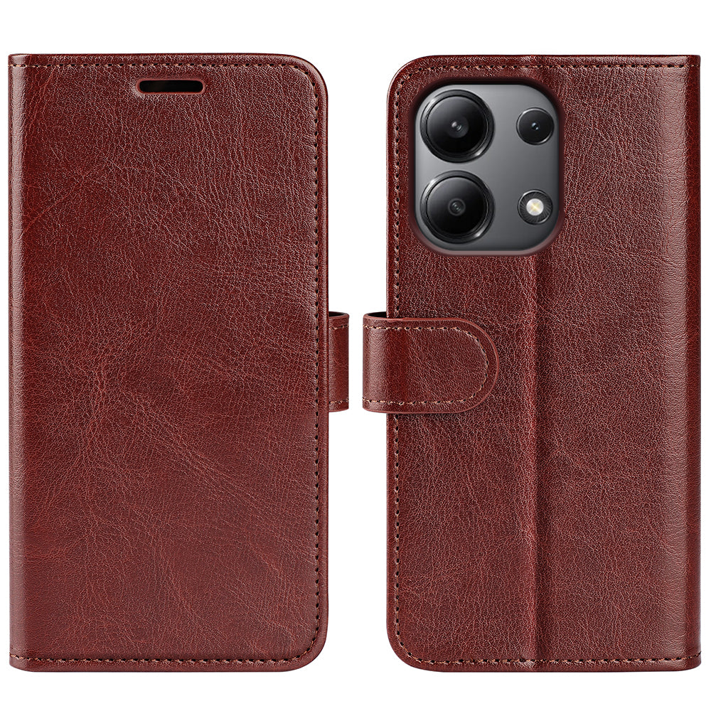 For Xiaomi Redmi Note 13 4G Case Crazy Horse Texture Leather Phone Cover - Brown