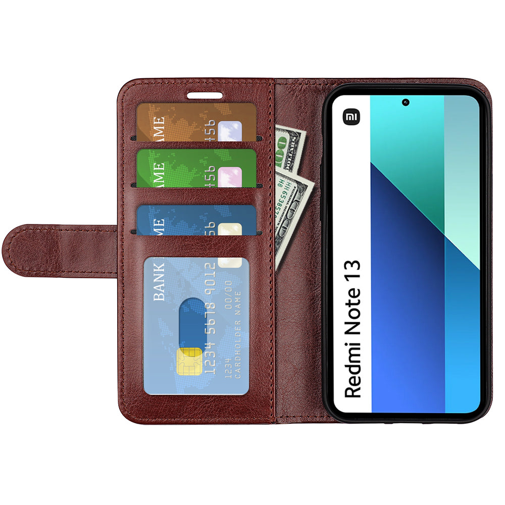 For Xiaomi Redmi Note 13 4G Case Crazy Horse Texture Leather Phone Cover - Brown