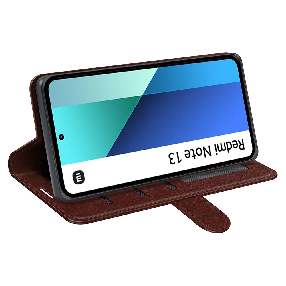 For Xiaomi Redmi Note 13 4G Case Crazy Horse Texture Leather Phone Cover - Brown