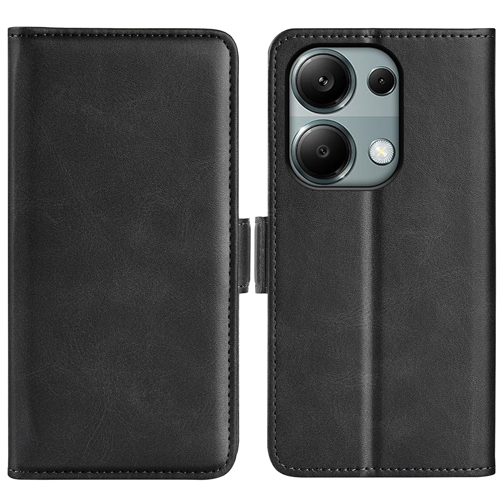 For Xiaomi Redmi Note 13 Pro 4G / Poco M6 Pro 4G Leather Wallet Phone Case Dual Magnetic Clasp - Black