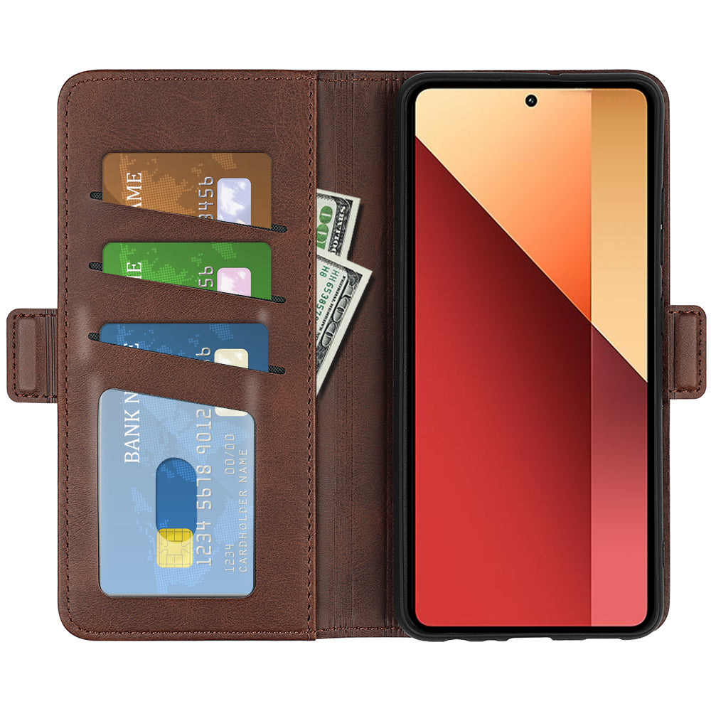 For Xiaomi Redmi Note 13 Pro 4G / Poco M6 Pro 4G Leather Wallet Phone Case Dual Magnetic Clasp - Brown