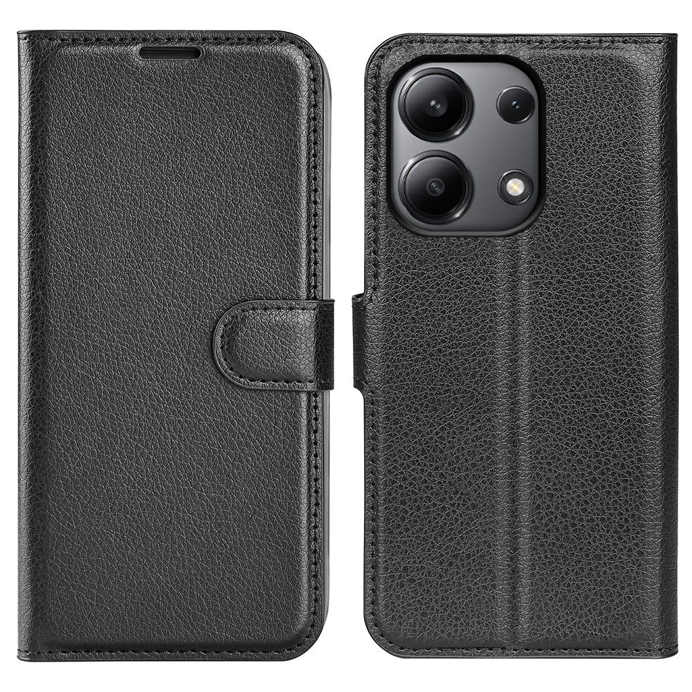 For Xiaomi Redmi Note 13 4G Phone Case Wallet Litchi Texture Leather Flip Cover - Black