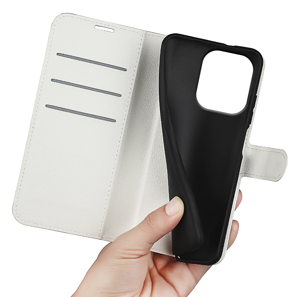 For Xiaomi Redmi Note 13 4G Phone Case Wallet Litchi Texture Leather Flip Cover - White