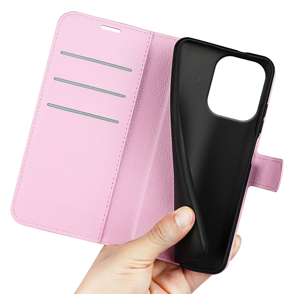 For Xiaomi Redmi Note 13 4G Phone Case Wallet Litchi Texture Leather Flip Cover - Pink