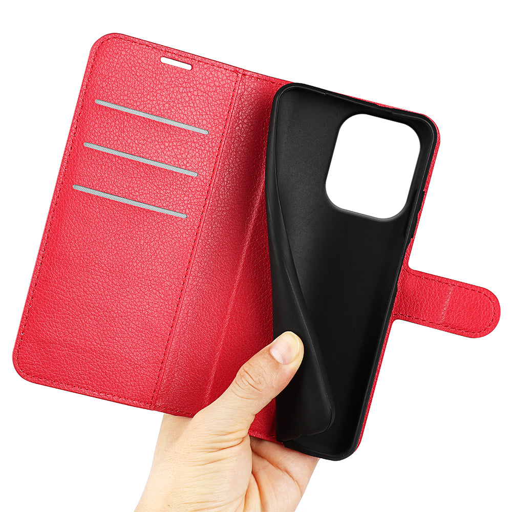 For Xiaomi Redmi Note 13 4G Phone Case Wallet Litchi Texture Leather Flip Cover - Red