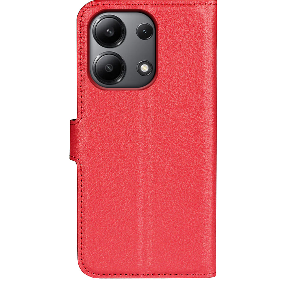 For Xiaomi Redmi Note 13 4G Phone Case Wallet Litchi Texture Leather Flip Cover - Red