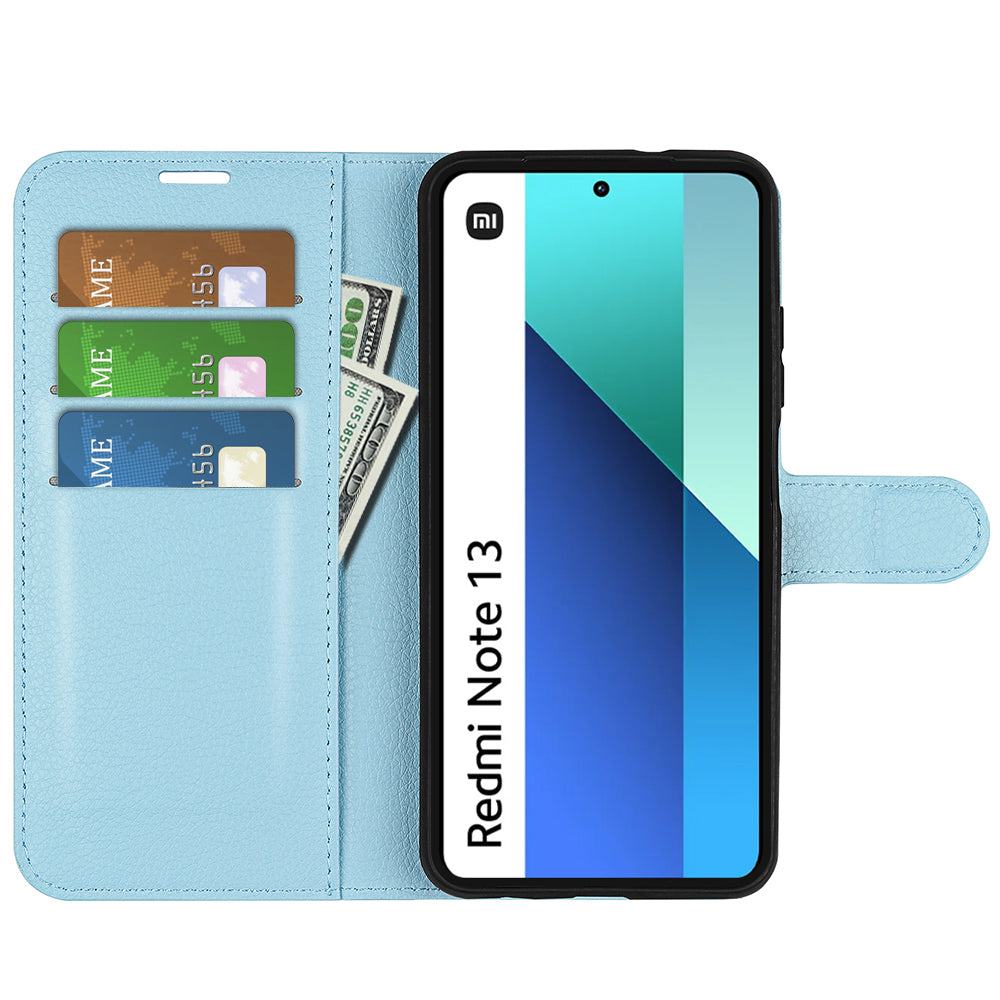For Xiaomi Redmi Note 13 4G Phone Case Wallet Litchi Texture Leather Flip Cover - Blue