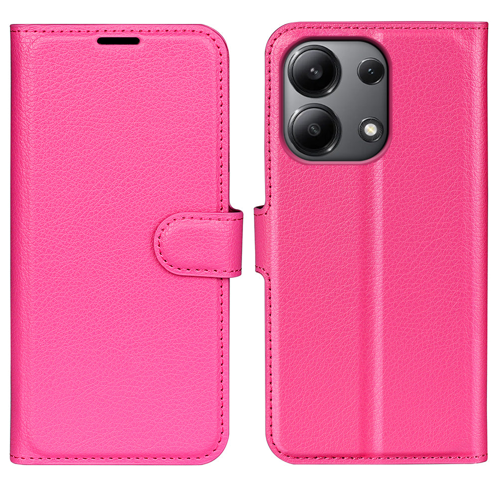 For Xiaomi Redmi Note 13 4G Phone Case Wallet Litchi Texture Leather Flip Cover - Rose