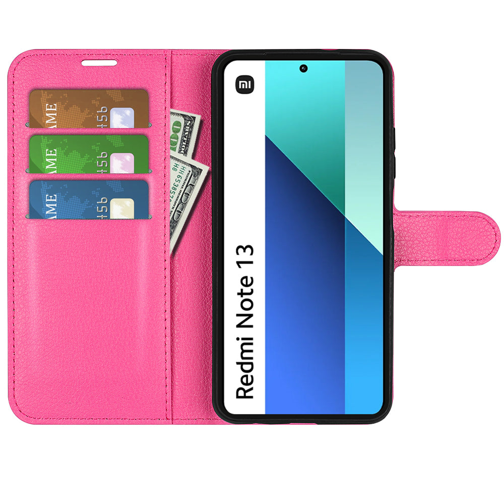 For Xiaomi Redmi Note 13 4G Phone Case Wallet Litchi Texture Leather Flip Cover - Rose
