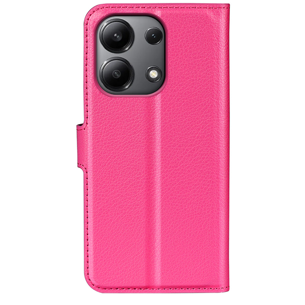 For Xiaomi Redmi Note 13 4G Phone Case Wallet Litchi Texture Leather Flip Cover - Rose