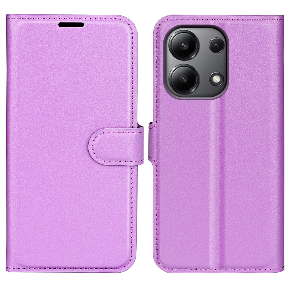 For Xiaomi Redmi Note 13 4G Phone Case Wallet Litchi Texture Leather Flip Cover - Purple