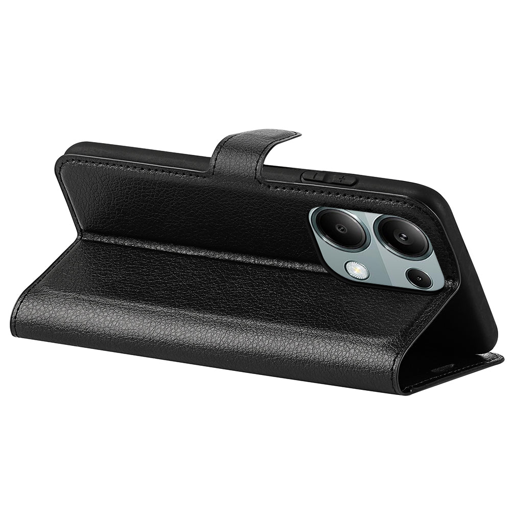 For Xiaomi Redmi Note 13 Pro 4G / Poco M6 Pro 4G Case Litchi Texture Leather Phone Cover with Wallet - Black