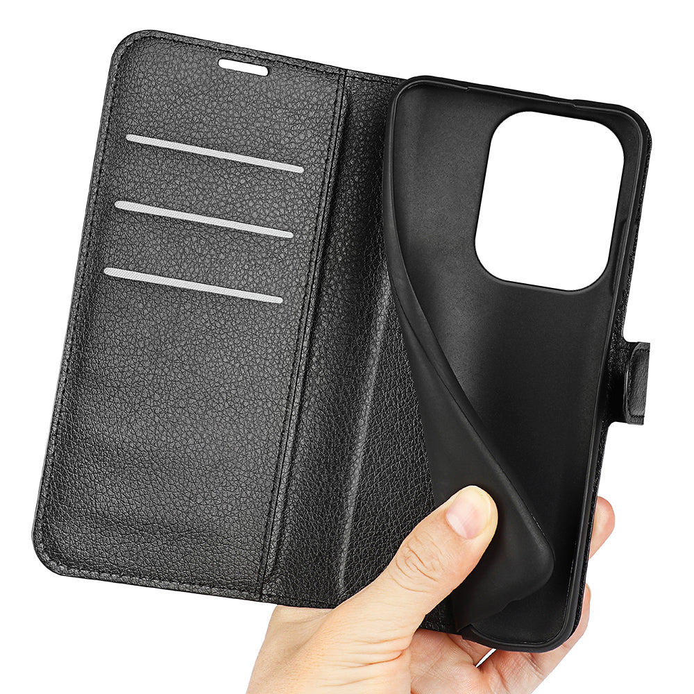 For Xiaomi Redmi Note 13 Pro 4G / Poco M6 Pro 4G Case Litchi Texture Leather Phone Cover with Wallet - Black