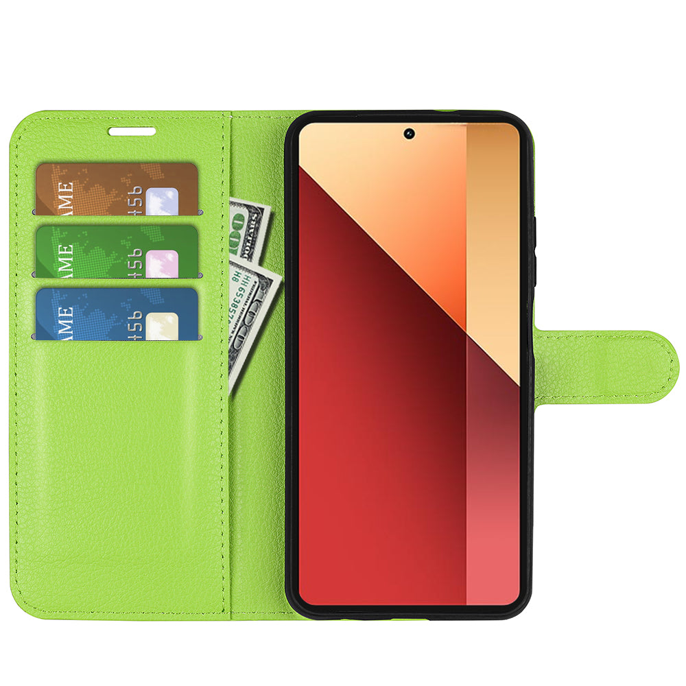 For Xiaomi Redmi Note 13 Pro 4G / Poco M6 Pro 4G Case Litchi Texture Leather Phone Cover with Wallet - Green