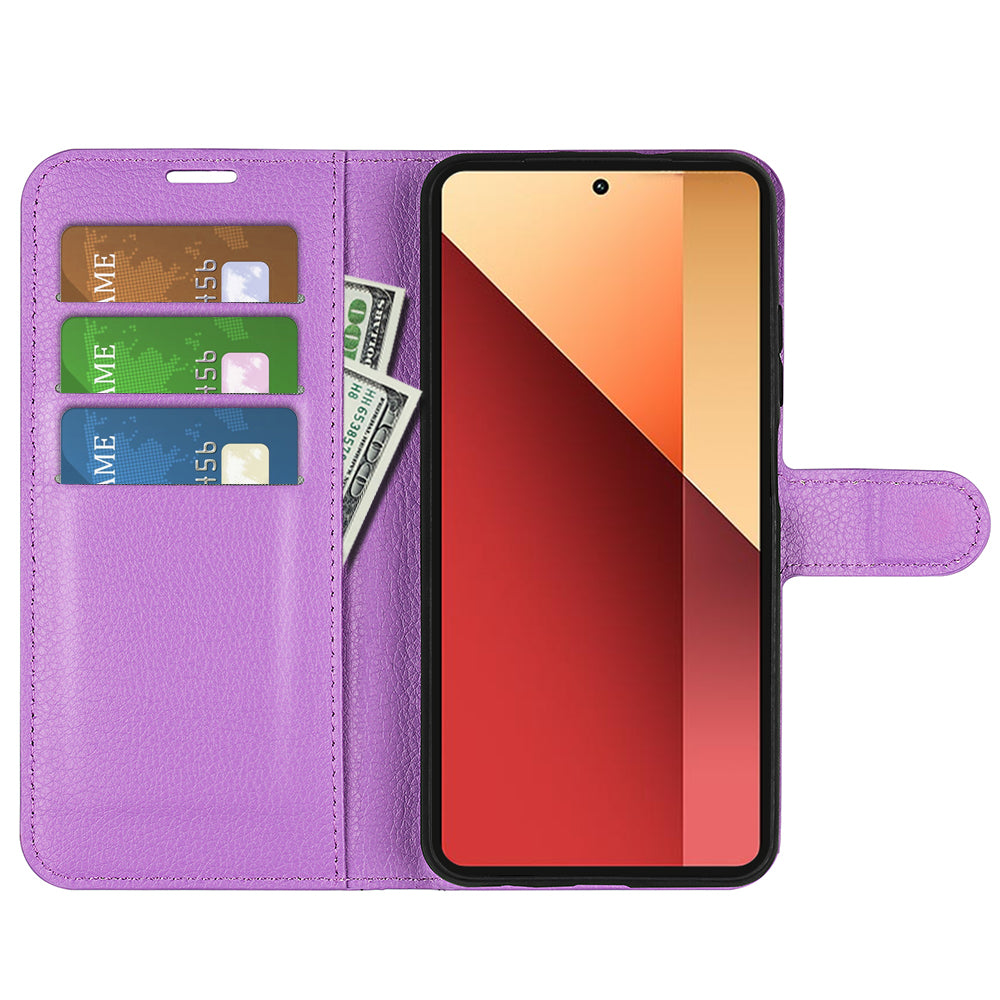 For Xiaomi Redmi Note 13 Pro 4G / Poco M6 Pro 4G Case Litchi Texture Leather Phone Cover with Wallet - Purple
