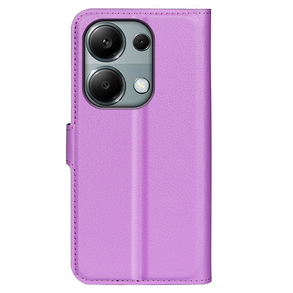 For Xiaomi Redmi Note 13 Pro 4G / Poco M6 Pro 4G Case Litchi Texture Leather Phone Cover with Wallet - Purple