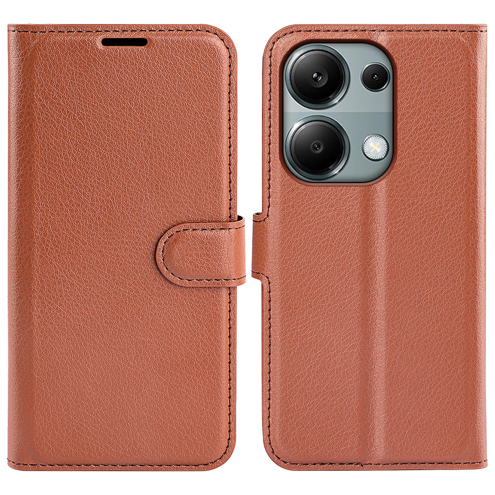 For Xiaomi Redmi Note 13 Pro 4G / Poco M6 Pro 4G Case Litchi Texture Leather Phone Cover with Wallet - Brown
