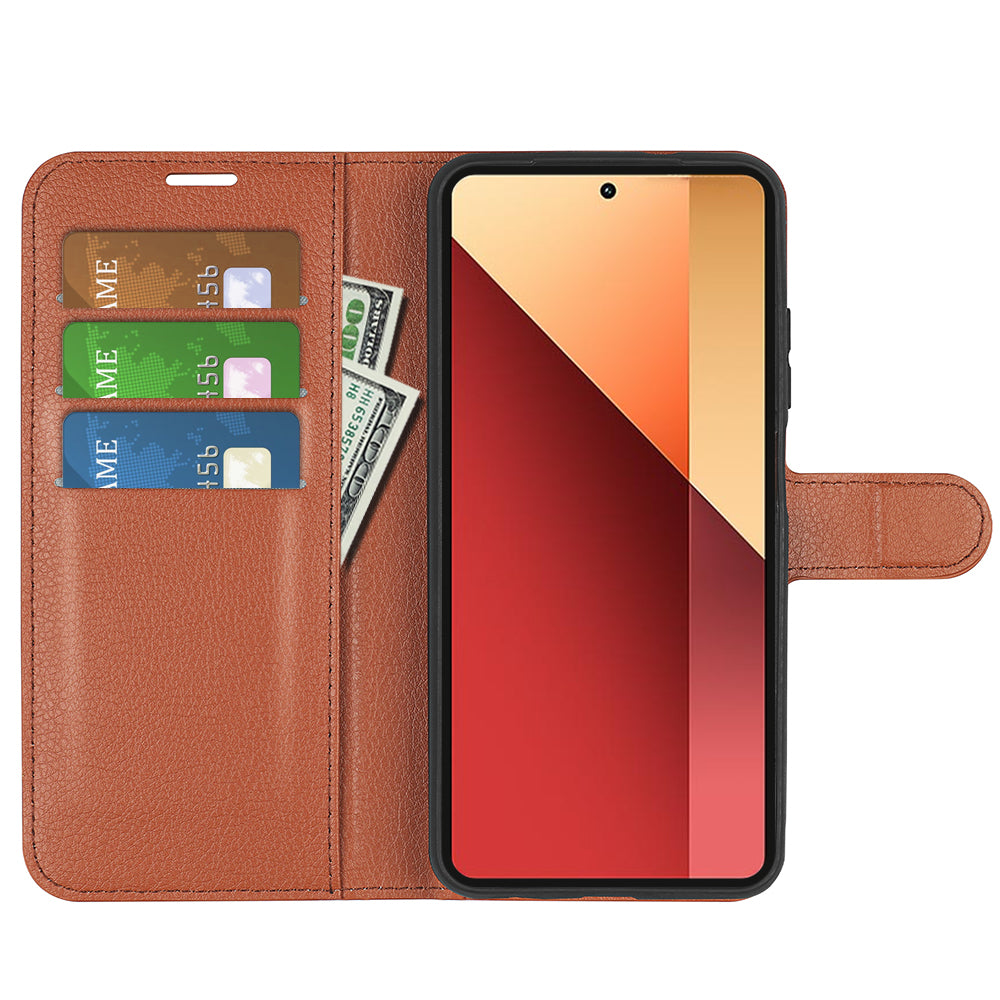 For Xiaomi Redmi Note 13 Pro 4G / Poco M6 Pro 4G Case Litchi Texture Leather Phone Cover with Wallet - Brown