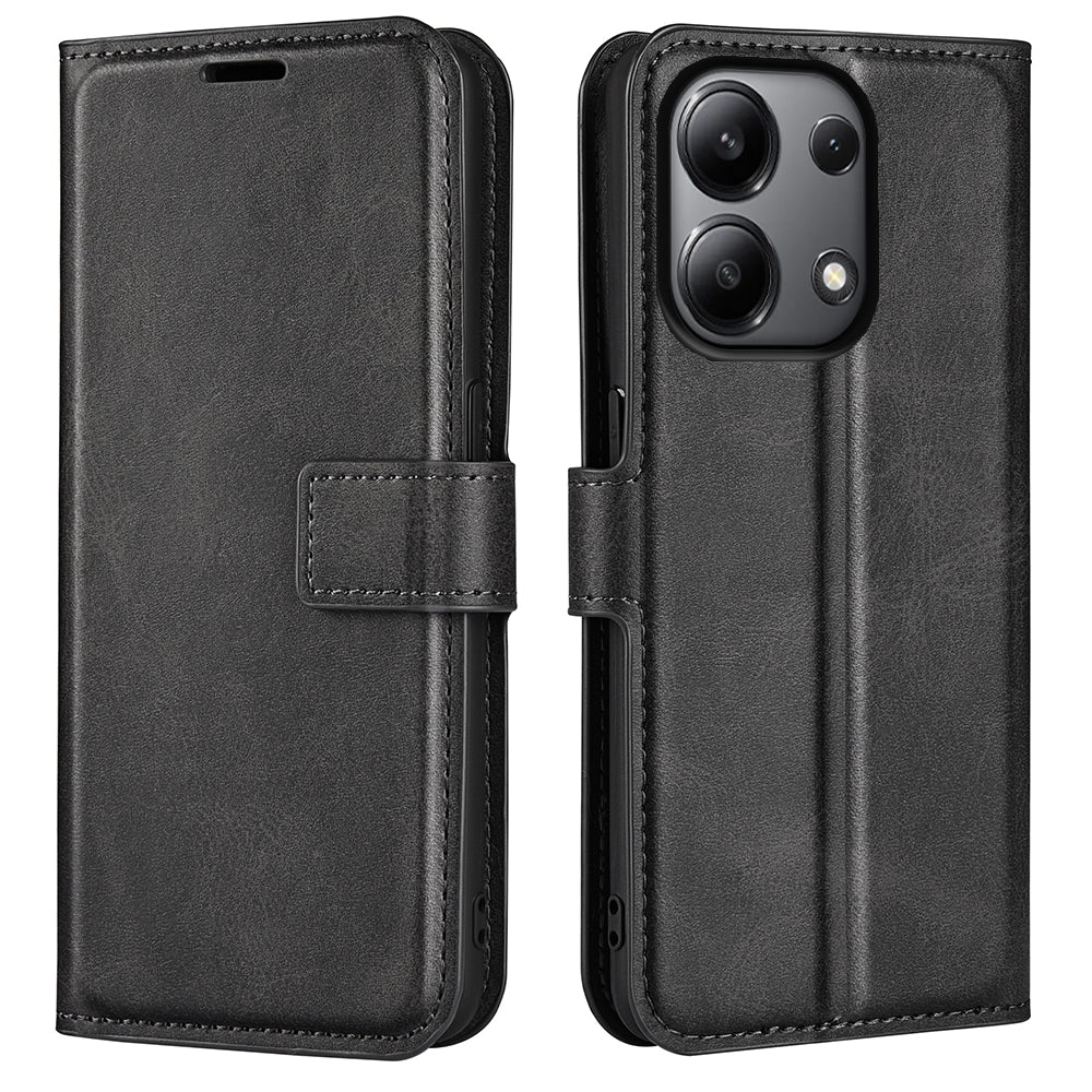 For Xiaomi Redmi Note 13 4G Leather Wallet Case Flip Phone Cover Magnetic Clasp - Black