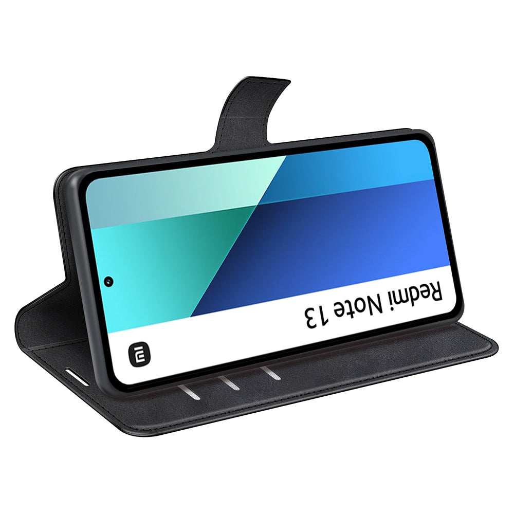 For Xiaomi Redmi Note 13 4G Leather Wallet Case Flip Phone Cover Magnetic Clasp - Black